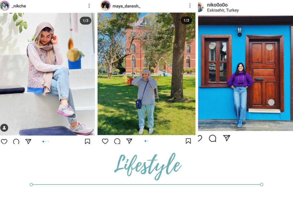 A collage of photos from 3 Iranian Instagram accounts about lifestyle