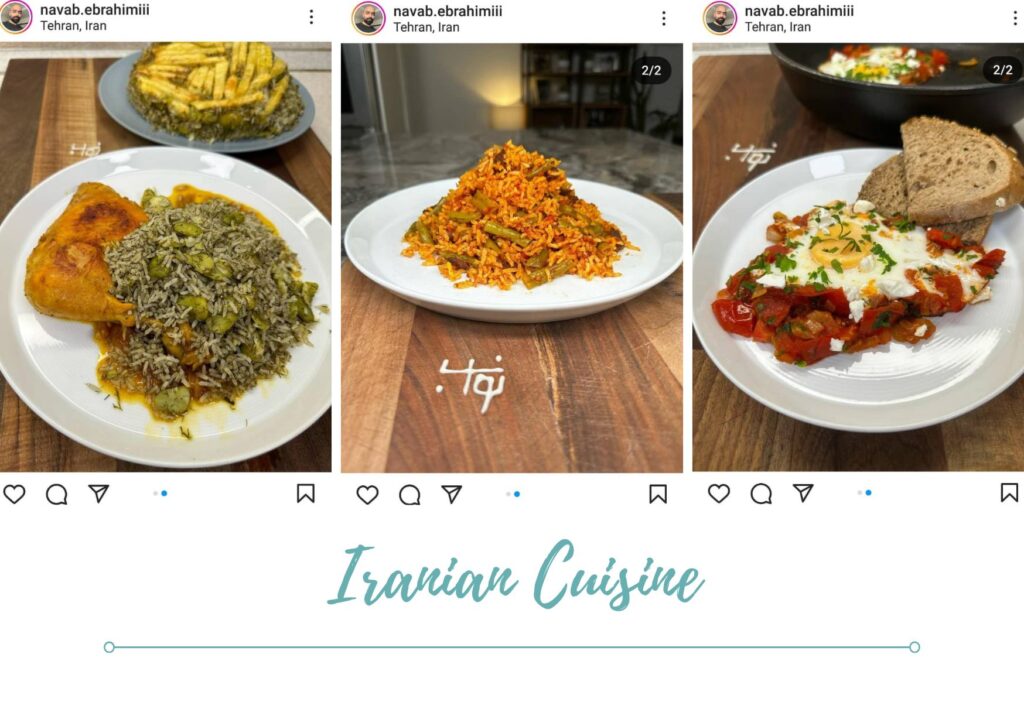 A collage of photos from an Iranian Instagram account dedicated to Iranian cuisine